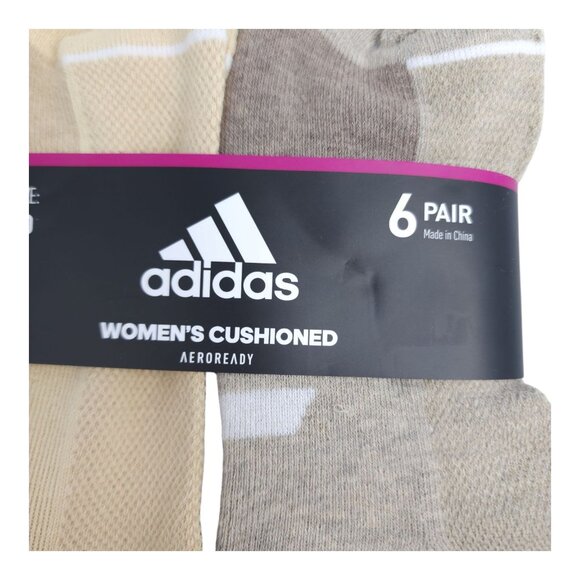 Adidas Womens Cushioned AEROREADY Ankle Socks 6-Pack Size 5-10 Tan Gray White - Picture 6 of 7